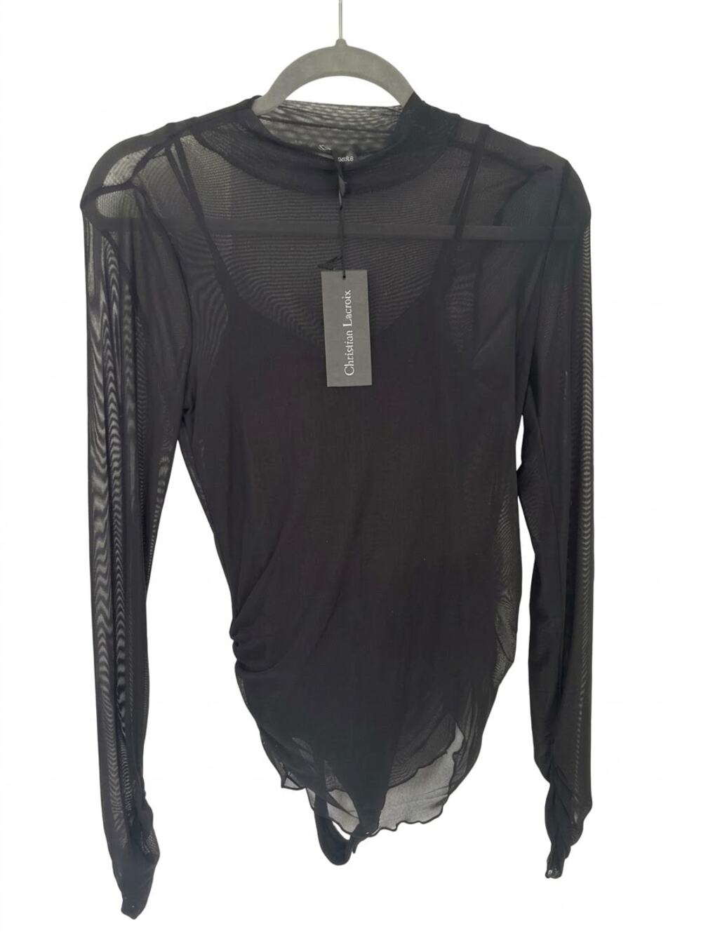 Christian Lacroix Sheer Mesh Long Sleeve BodySuit & Silver Tone Earrings!